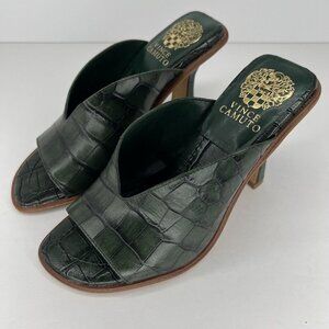 Vince Camuto Mershid Emerald Green Crocodile Print Heels Womens Size 5.5